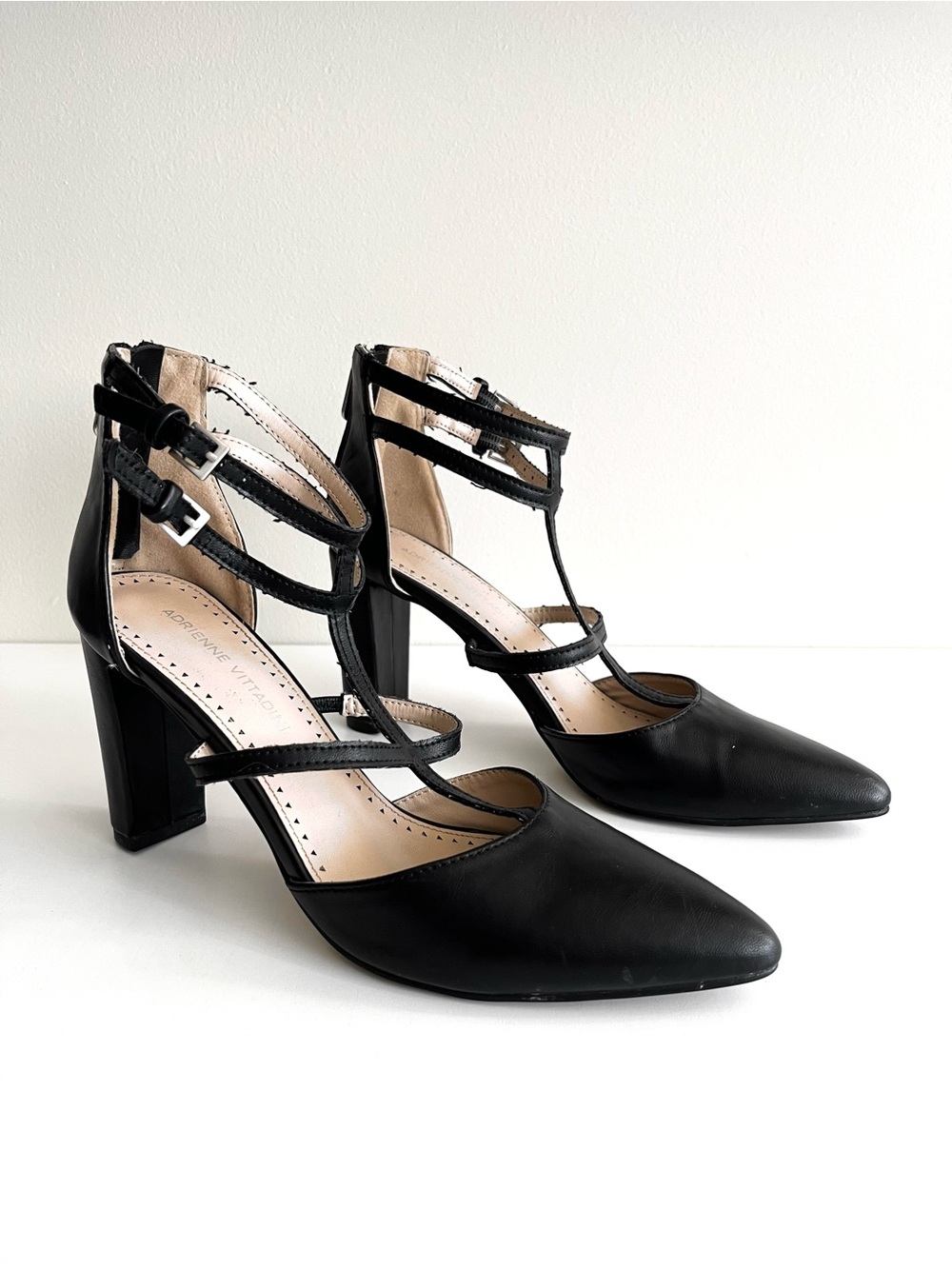 Adrienne Vittadini Black Pointed-Toe Strappy Heels